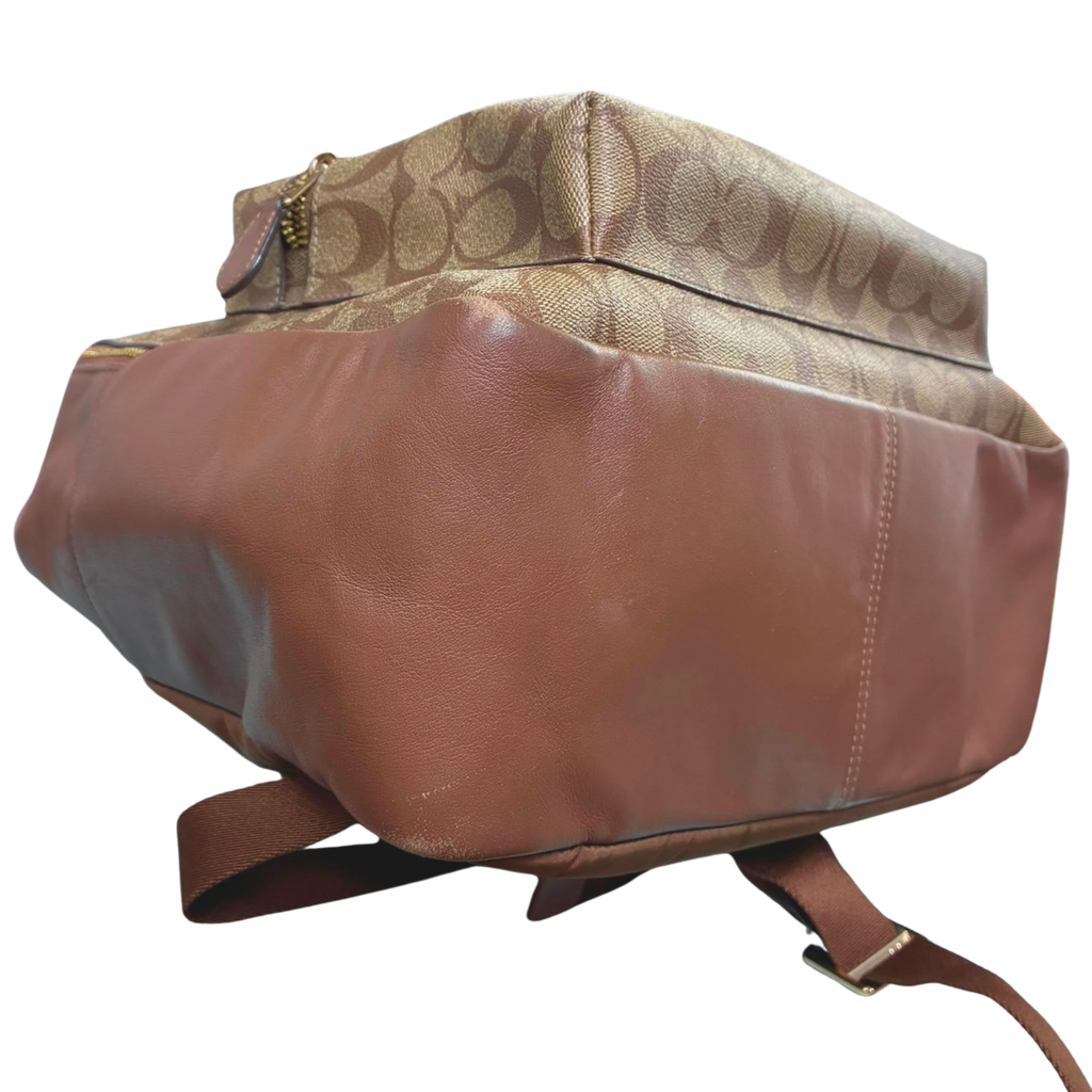 Coach F58314 Large Charlie Backpack Signature Coated Canvas Khaki Saddle Brown