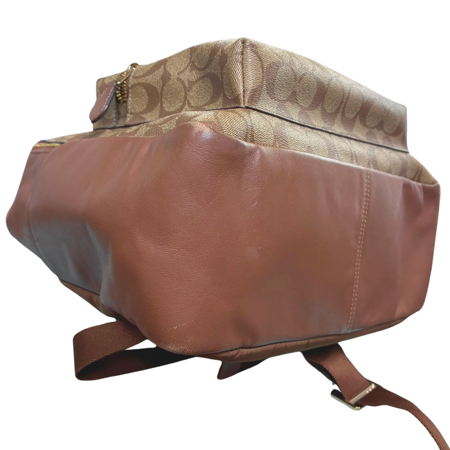 Coach F58314 Large Charlie Backpack Signature Coated Canvas Khaki Saddle Brown