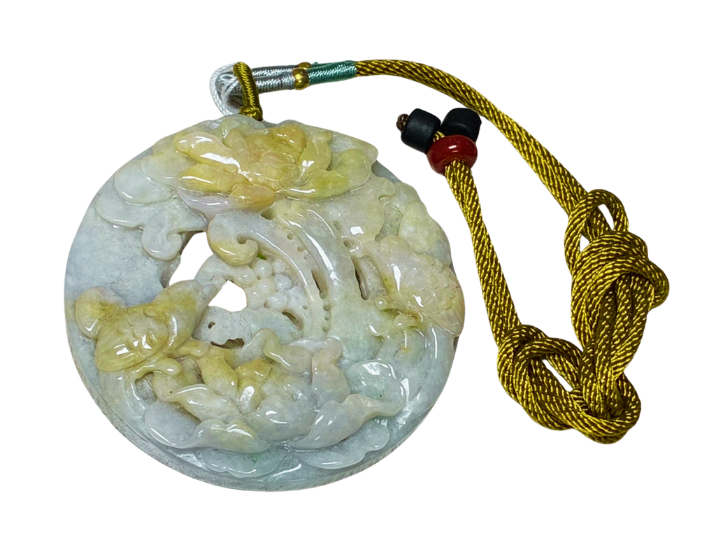Green Yellow Jadeite Pendant With Cord Necklace