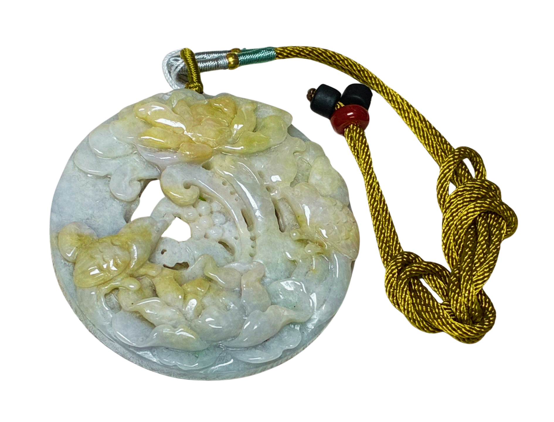 Green Yellow Jadeite Pendant With Cord Necklace