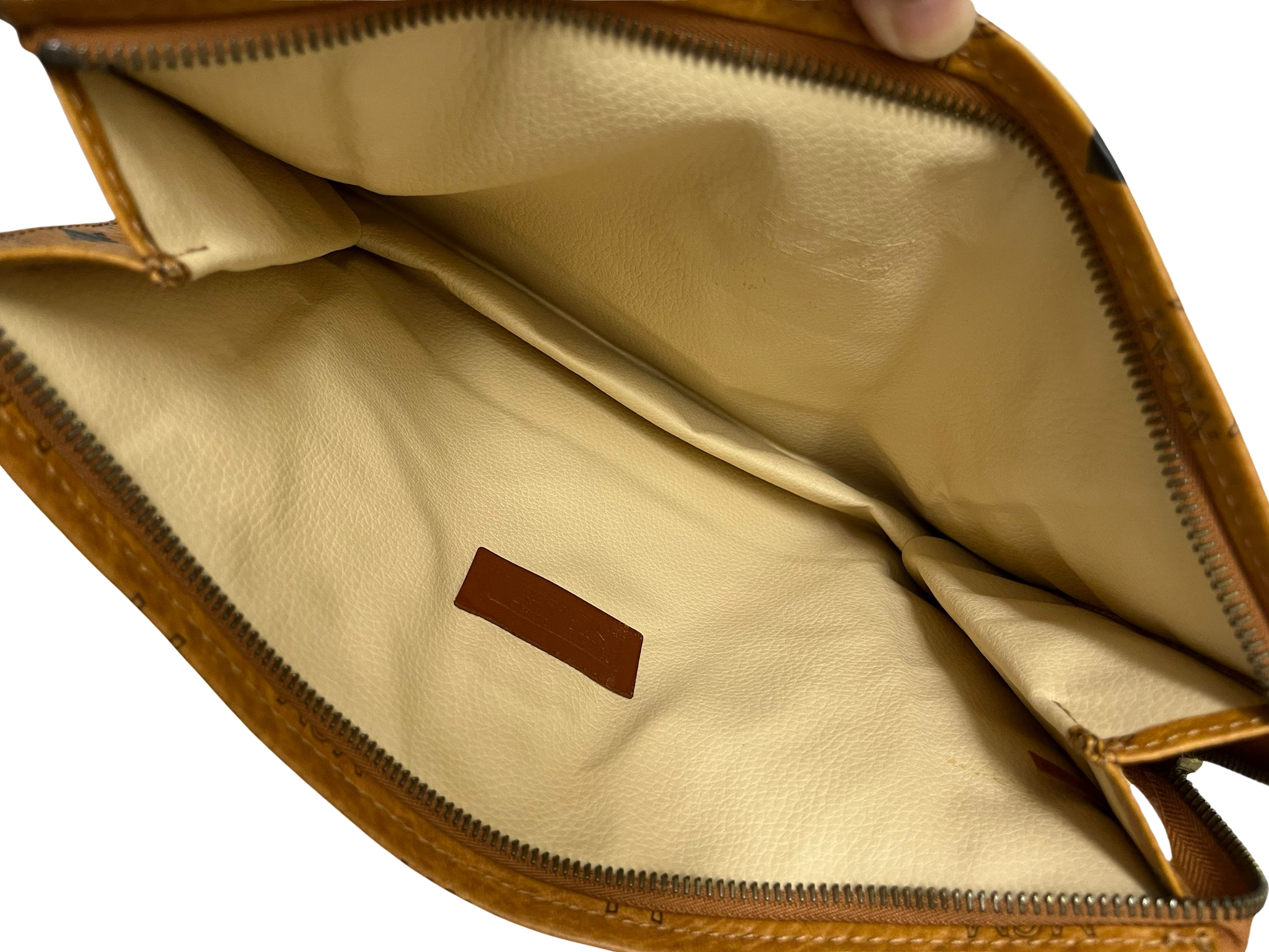 MCM Aren Medium Wristlet Zip Pouch Visetos Cognac Coated Canvas And Nappa Leather 29cm