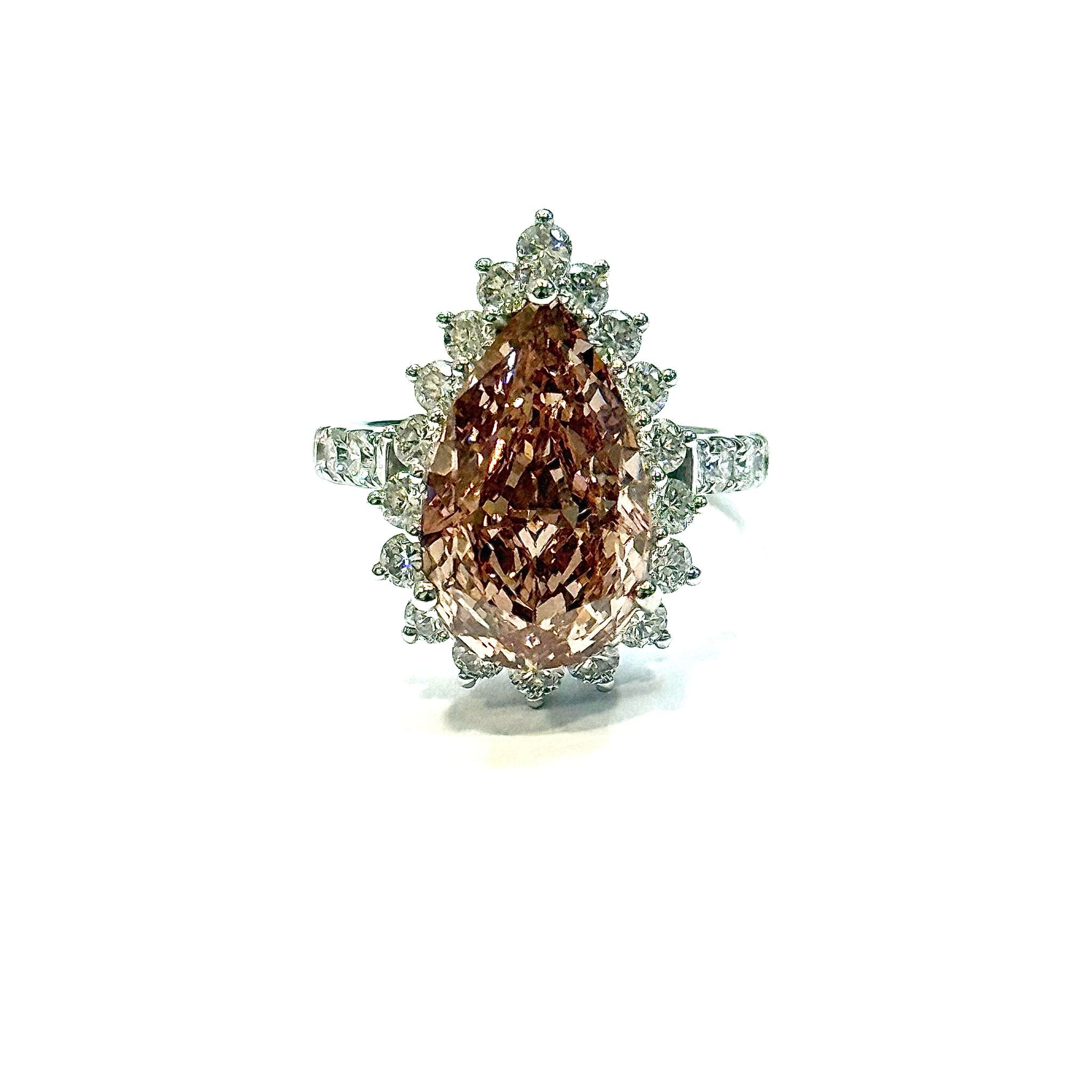 18KWG Lab Grown Pear Shape Pink Diamond Ring Main image
