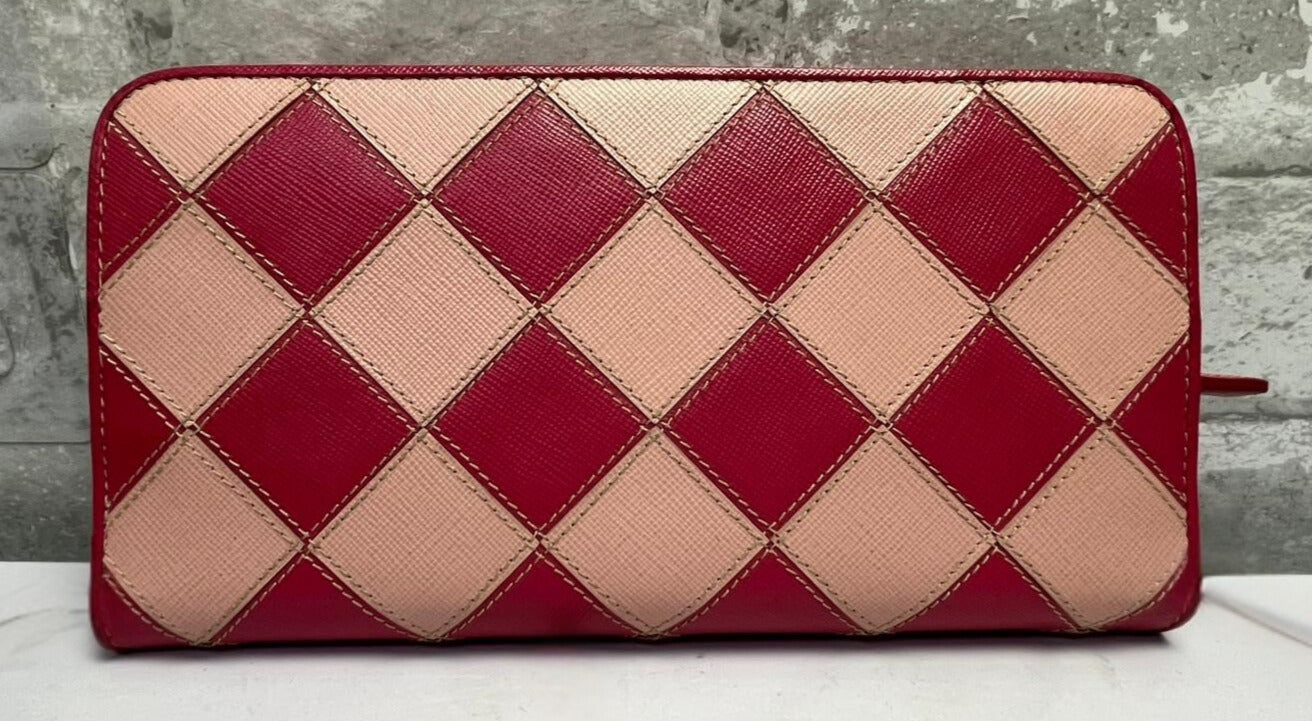 Prada Check Saffiano Leather Wallet Pink