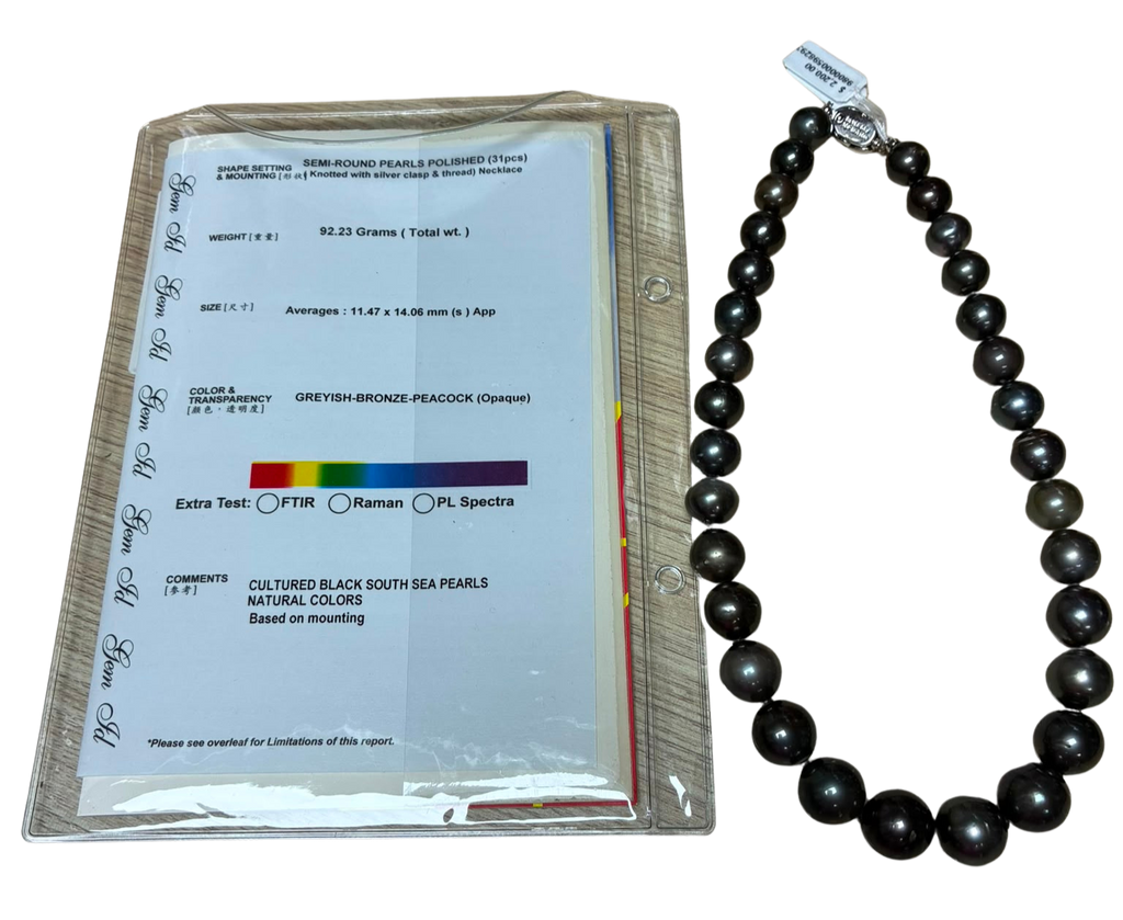 Tahitian Cultured Black South Sea Pearl Necklace 11.4 To 14.4MM