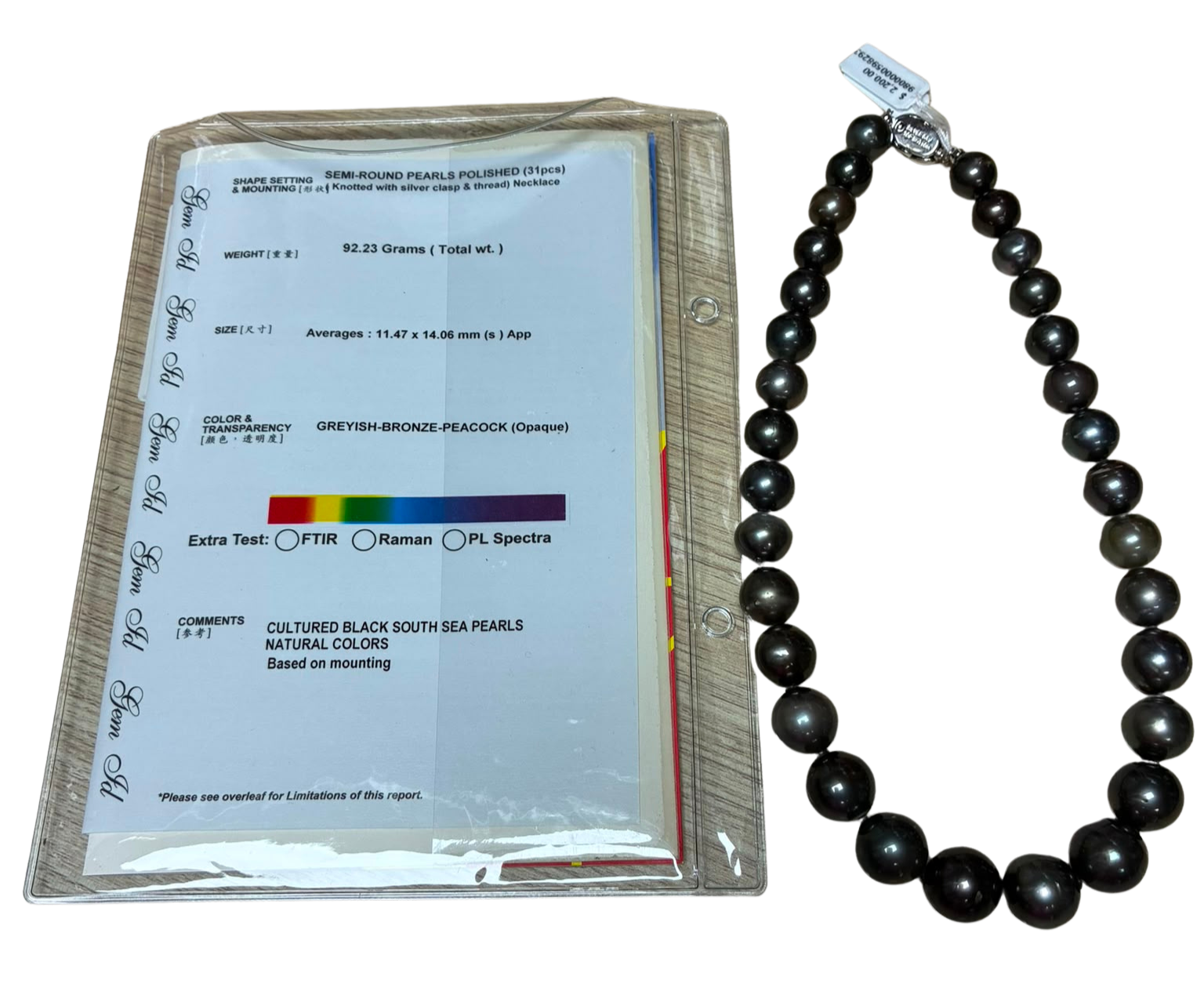 Tahitian Cultured Black South Sea Pearl Necklace 11.4 To 14.4MM
