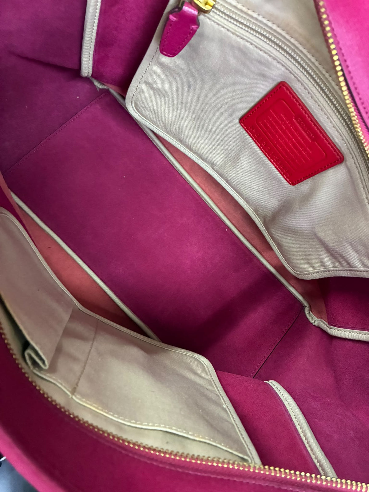 Coach Saffiano Leather Medium East West Tote Bag Cranberry