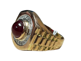 750YG Red Stone And Diamond Mens Signet Style Ring 8.9GM