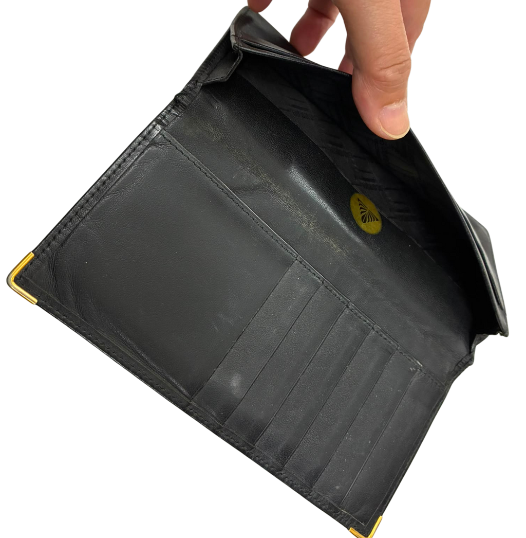 Dunhill Oxford Leather Long Wallet Gold Toned Corner Accents