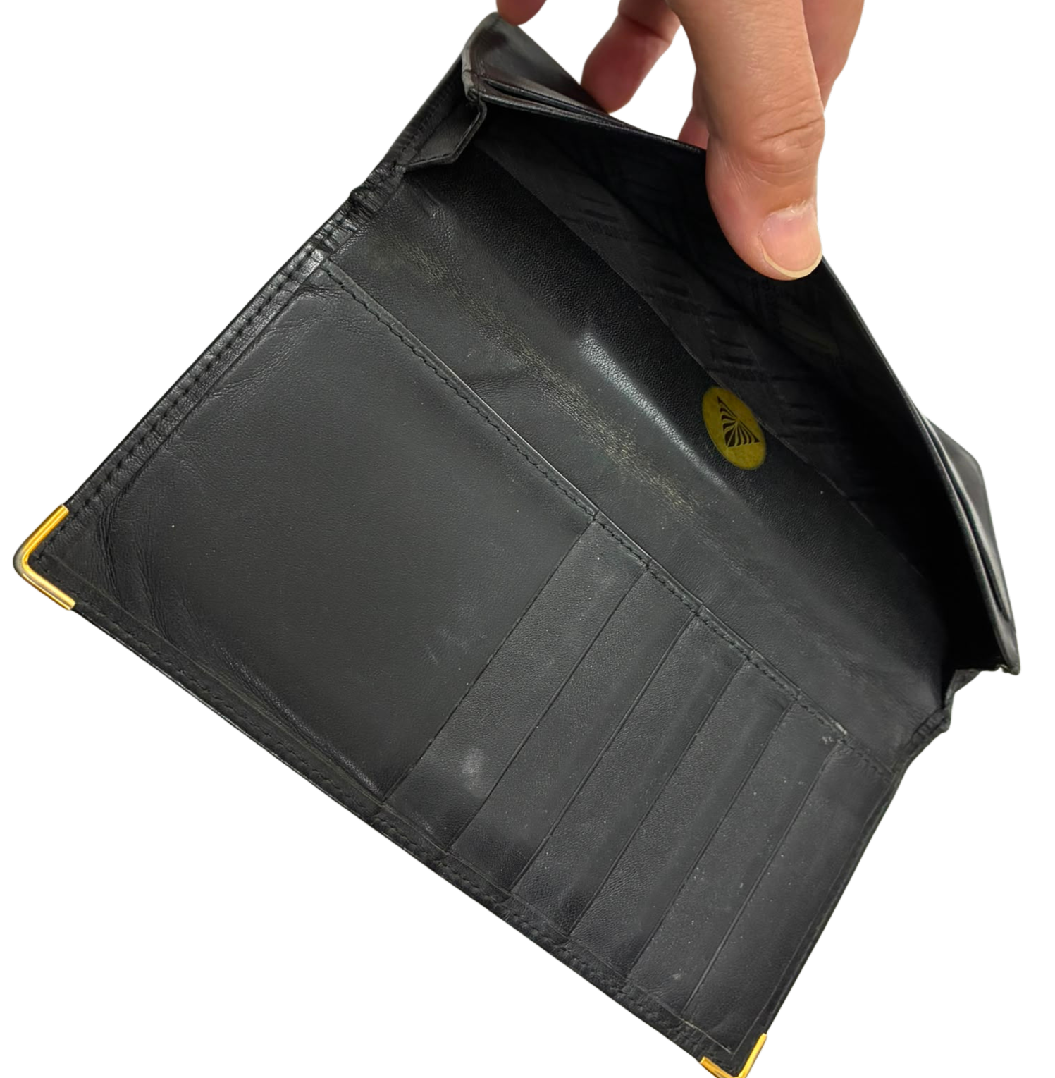 Dunhill Oxford Leather Long Wallet Gold Toned Corner Accents