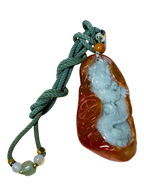 Carved Chinese Green Reddish Jadeite Dragon Pendant With Cord Necklace