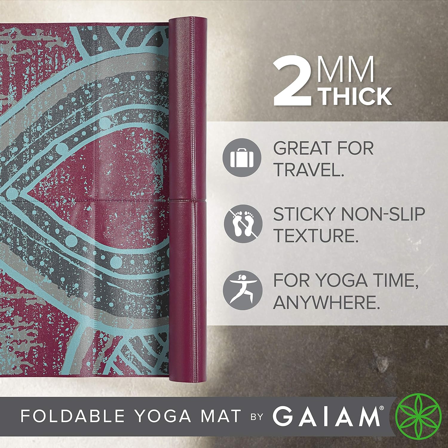 Gaiam Foldable Yoga Mat 68inLx24inWx2mm Thick Be Free Secondary image