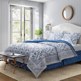 Laura Ashley Home - Comforter Set, Cotton Bedding with Matching Shams & Bed Skirt, Stylish Home Decor (Charlotte Blue, Queen)