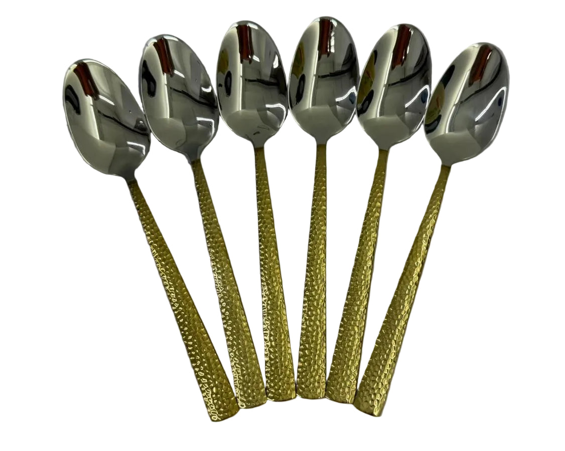 Dinner Spoon 6pc 2 tone Hammered Design Main image