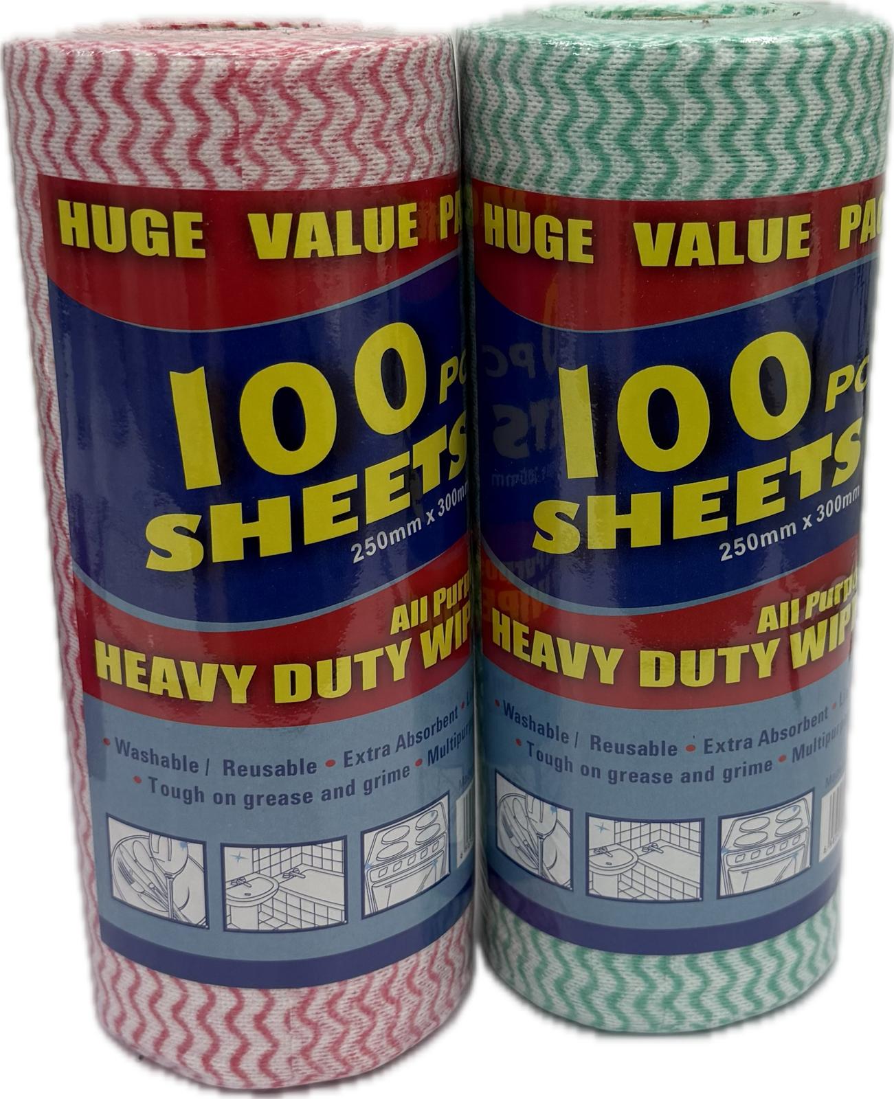 Heavy Duty Wipe Sheets 100 Pack 25x30cm Main image