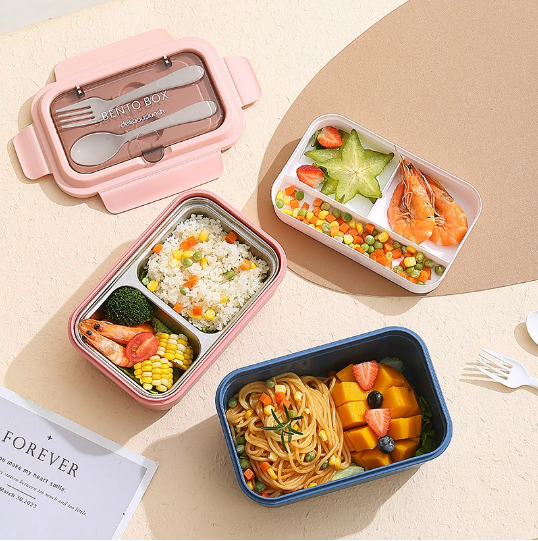 Lunch Box with Stainless Steel Compartment, Spoon & Fork (HC6527A)