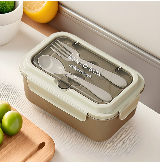Lunch Box with Stainless Steel Compartment, Spoon & Fork (HC6527A) Main image