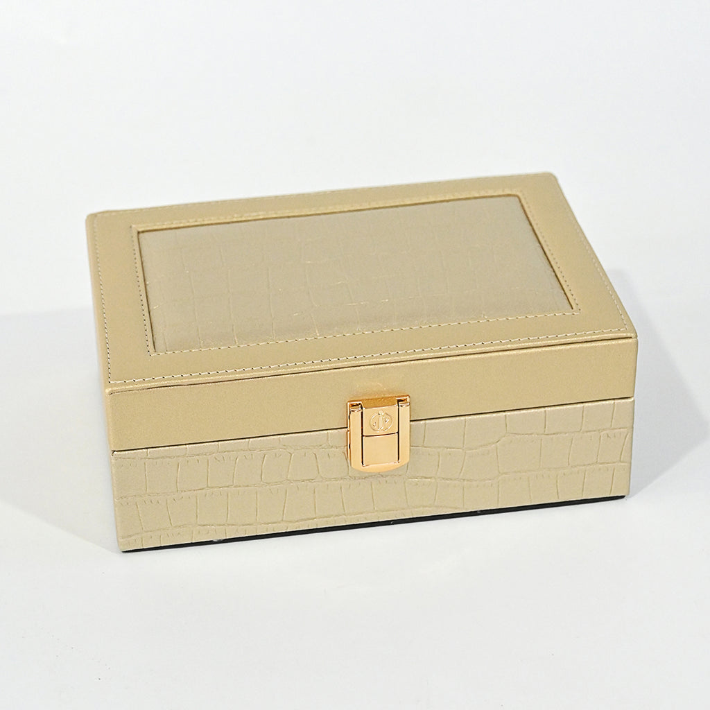 Crocodile-Texture Jewellery Box with Clip
