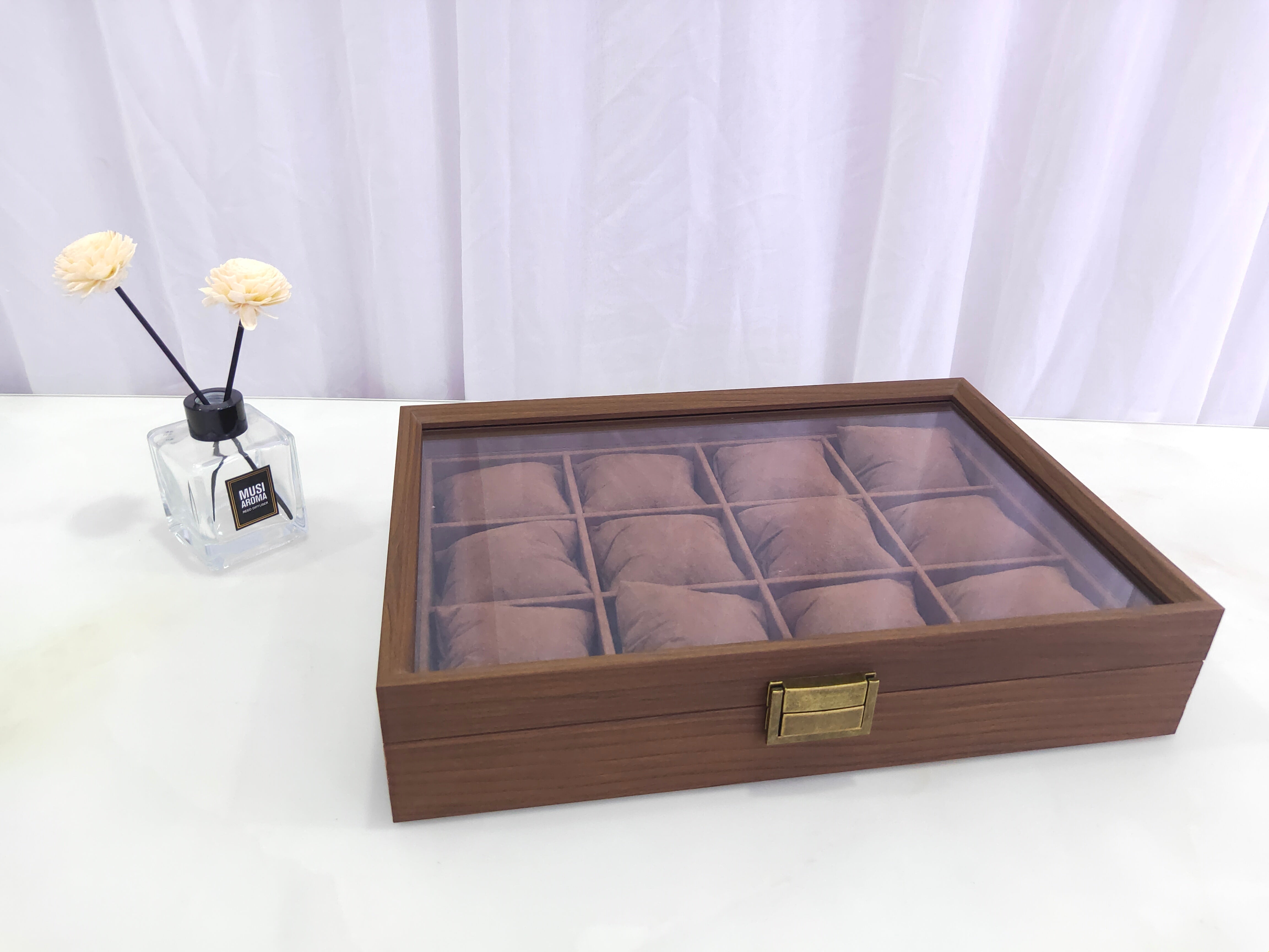 Watch Holder – 12 Slots (Matte Brown Wood, W154FG) Main image