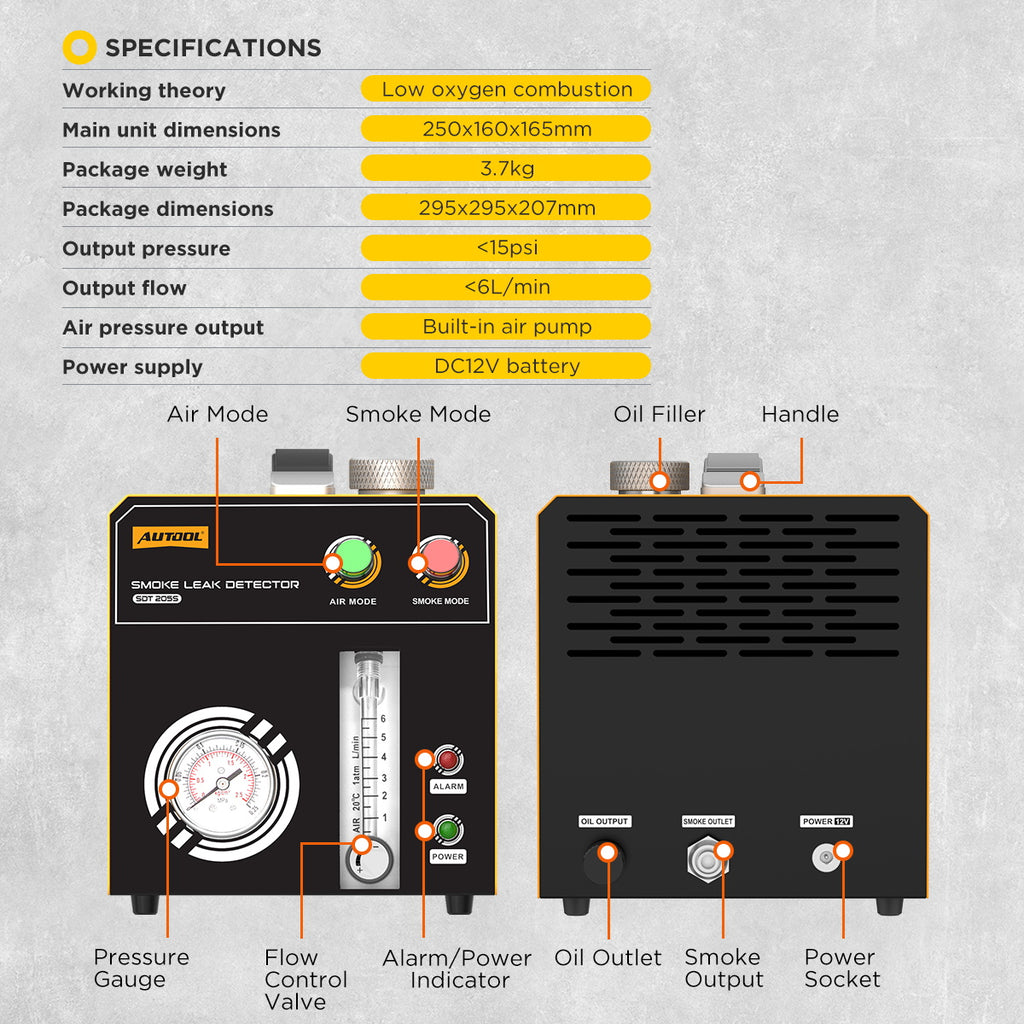 Autool Sdt 205S Automotive Smoke Tester with Pressure & Flow Contro