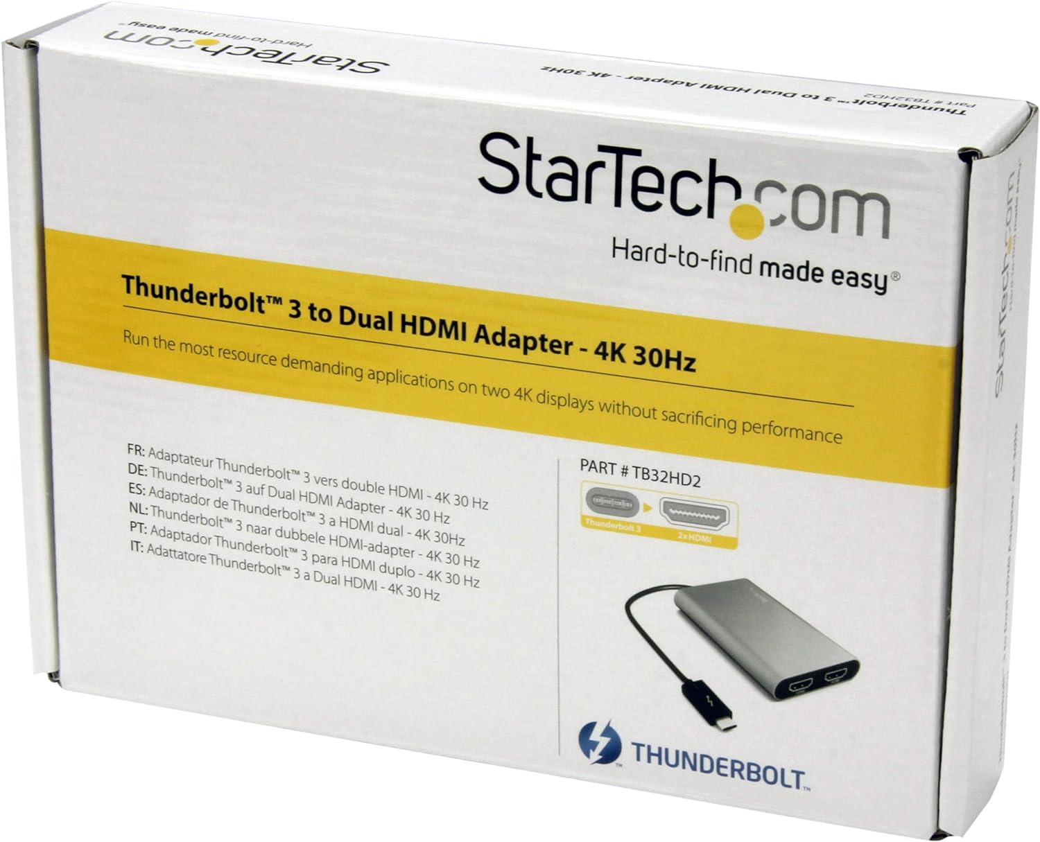 StarTech TB32HD2 Thunderbolt 3 To Dual HDMI Adapter 4K 30Hz Main image
