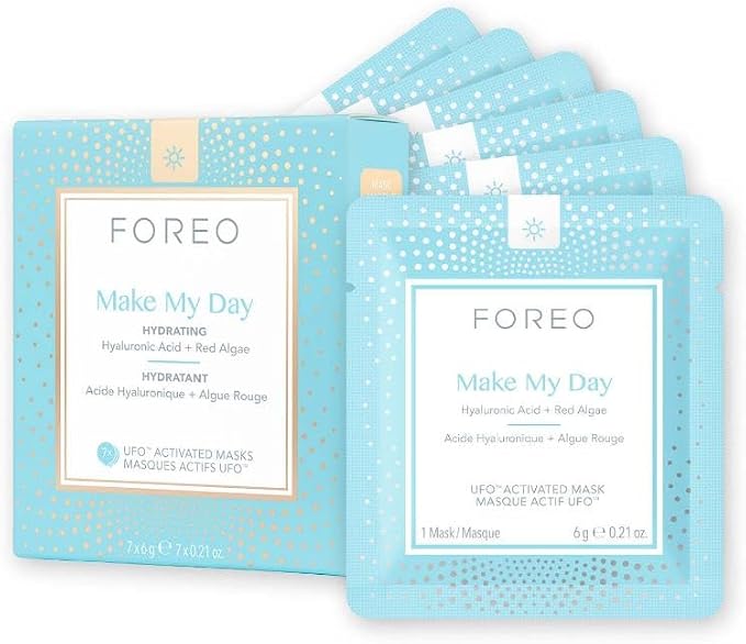 FOREO Make My Day UFO Activated Facial Mask for Dry Dehydrated Skin, 7 pack, Moisturizing & Anti-pollution, Hyaluronic Acid & Red Algae, Clean Formula, Cruelty-free, Compatible with all UFO devices
