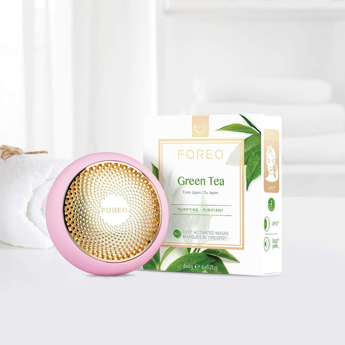 FOREO Green Tea UFO Activated Facial Mask for Blemish-Prone Oily Skin, 6 pack, Purifying, Antioxidant, Moisturizing, Green Tea & Ulmus Extract, Cruelty-Free, Clean Formula, Compatible with UFO 2 & UFO
