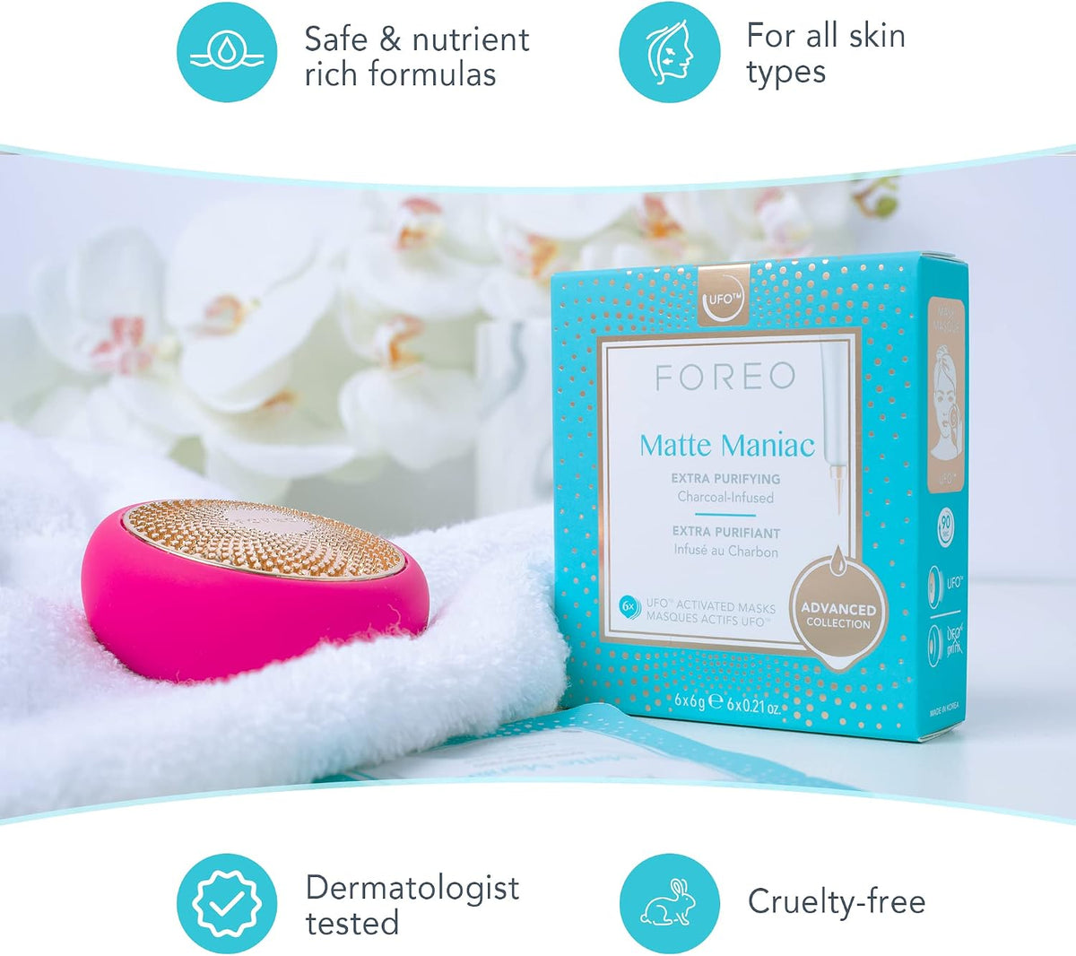 Matte Maniac Advanced Collection 2.0 UFO-Activated Facial Mask - Hydrating Facial - Beauty & Personal Care - Witch Hazel & Charcoal - For All Skin Types & Blemish-prone - Oily Skin - 6 pcs in Pack