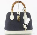 Samantha Thavasa Denim And Leather Tote Bag, Bamboo Handle