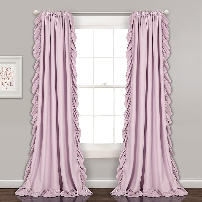 Lush Decor Reyna Ruffle Window Curtain Panel Set, Pair, 54" W x 84" L, Lilac - Flowy Curtain Set - Romantic Ruffle Curtains for Bedroom, Living room, or Dining Room - Farmhouse & Cottage Home Decor Main image