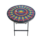 Foldable Round Glass Table 80cm with Decorative Top