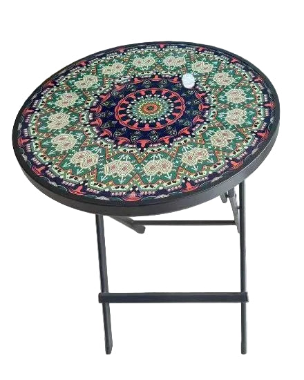 Foldable Round Glass Table 80cm with Decorative Top Main image