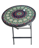 Foldable Round Glass Table 80cm with Decorative Top
