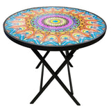Round 80cm Colourful Glass Top Foldable Table