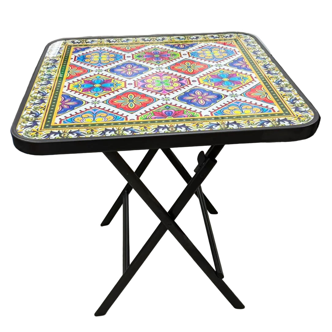 Square 70cm Colourful Glass Top Foldable Table