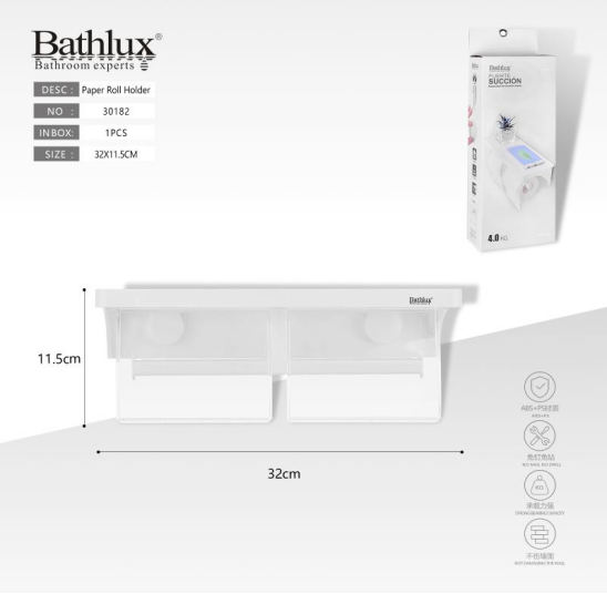 Bathlux 30182 Suction Toilet Roll Holder Double