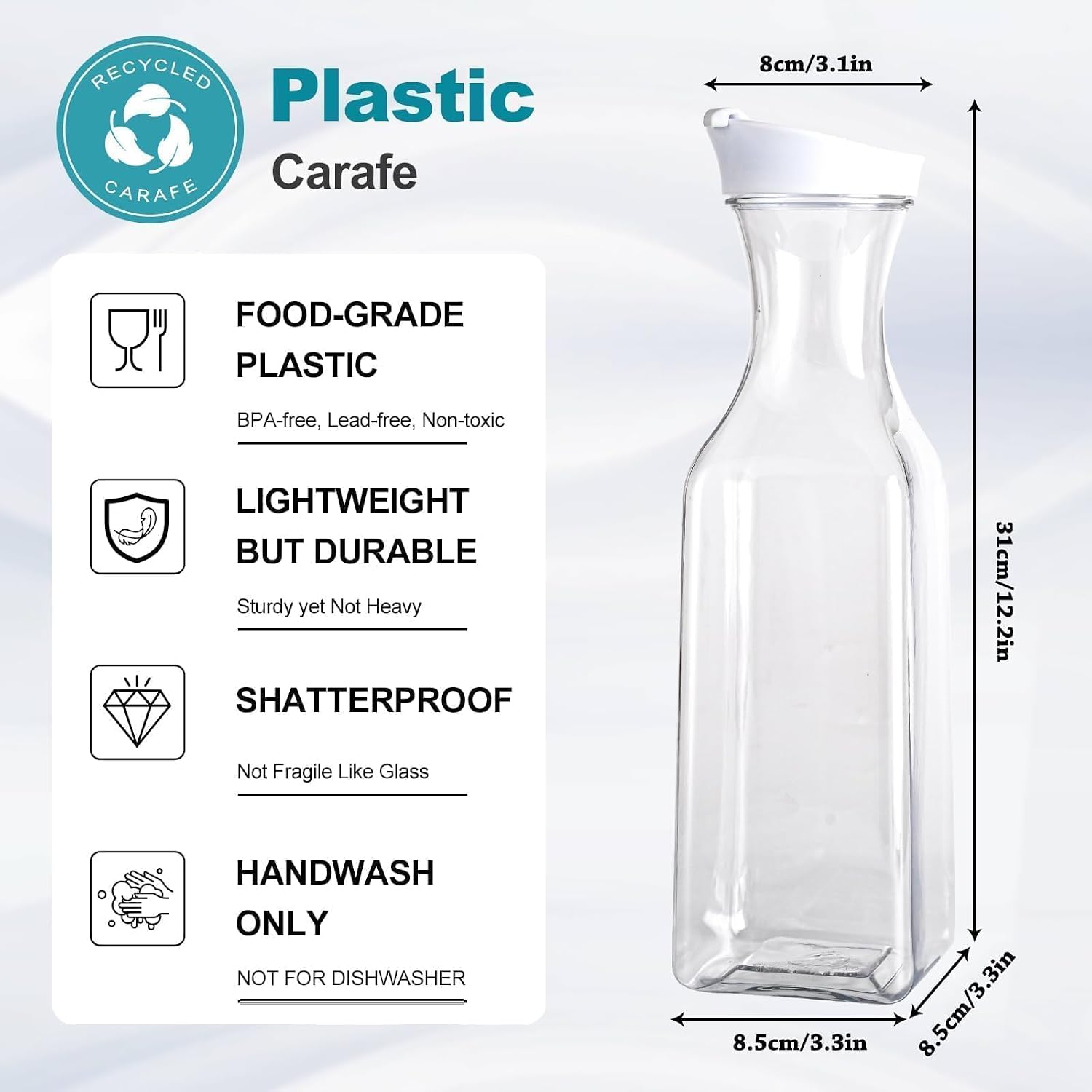 1600ml Clear Square Water Flask - Thin Neck