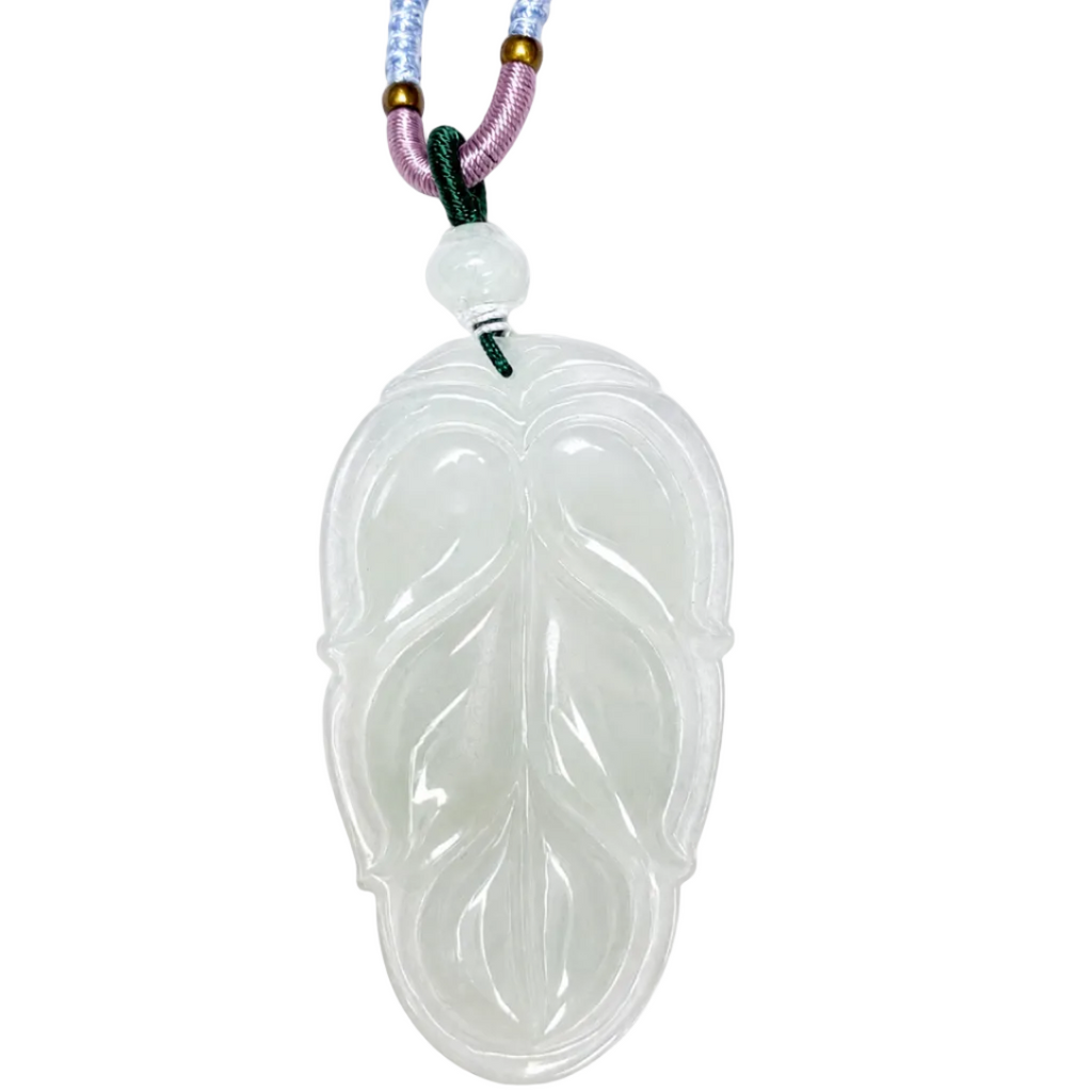 Fei Cui White A Jade Leaf Pendant Necklace
