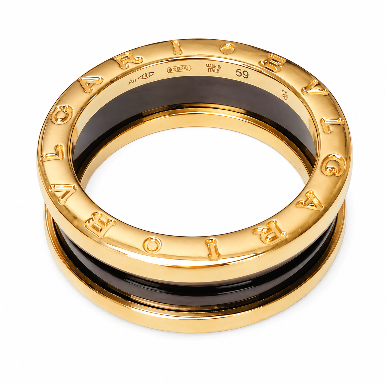 18K Gold And Black Ceramic B.Zero1 Two Band Ring 9.8GM