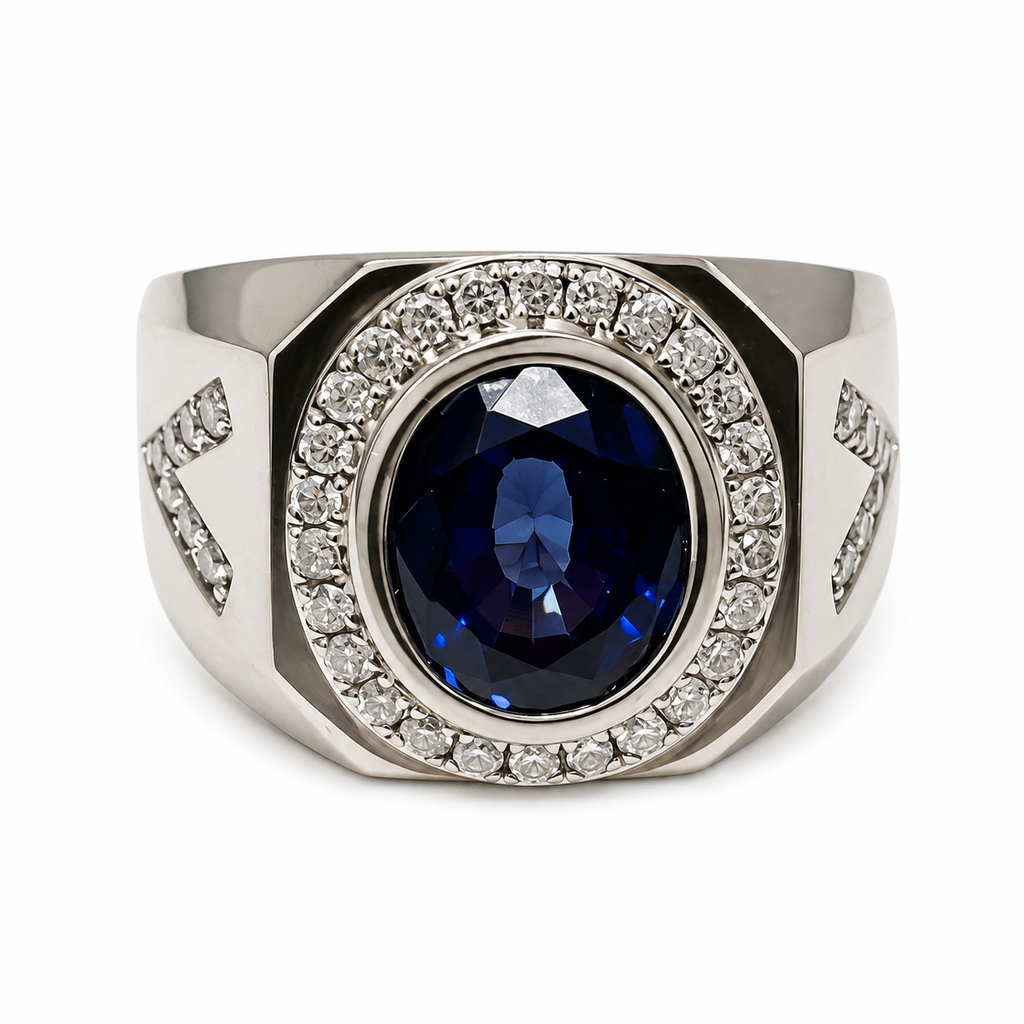 417WG Blue Sapphire And Lab Diamonds Ring 7.4GM