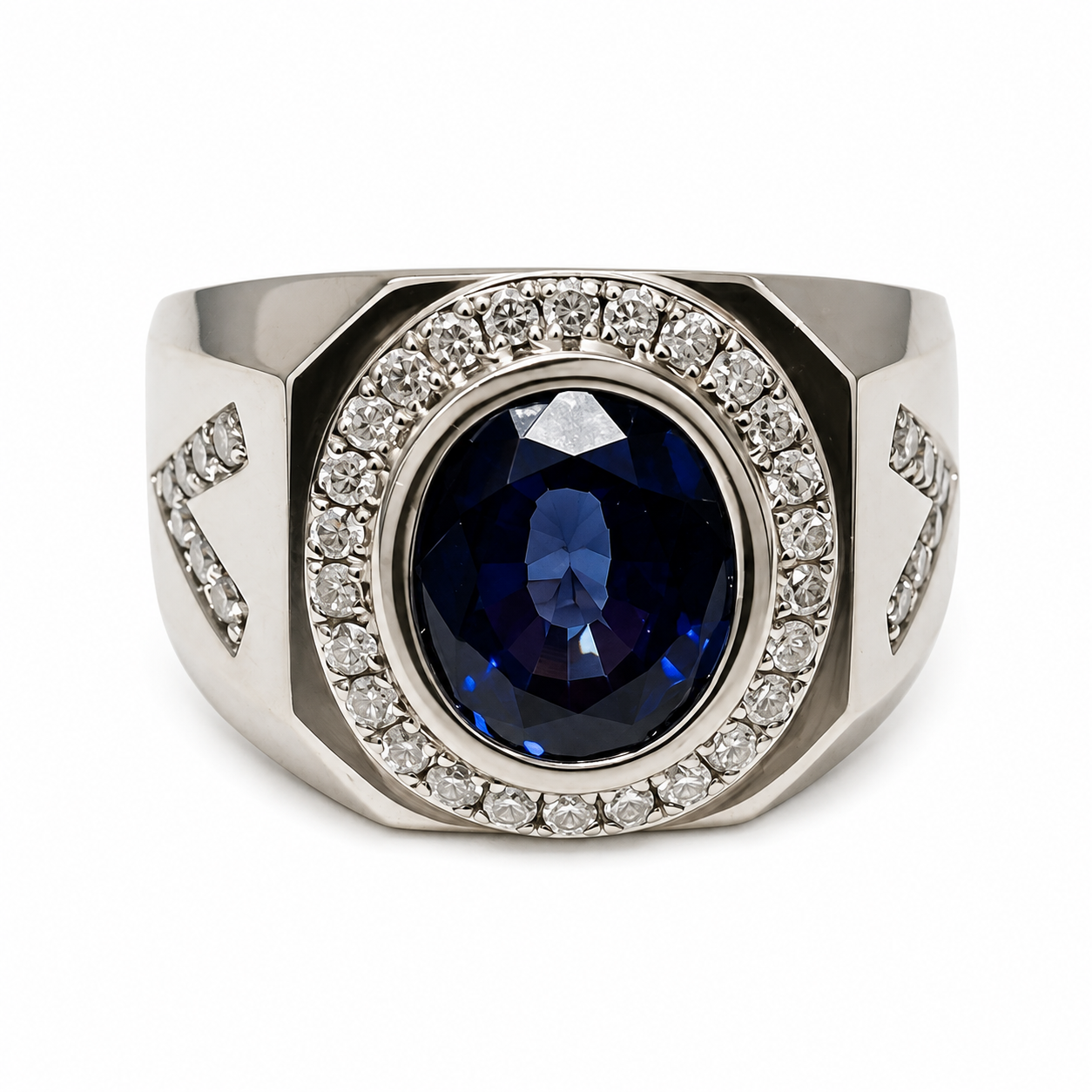 417WG Blue Sapphire And Lab Diamonds Ring 7.4GM