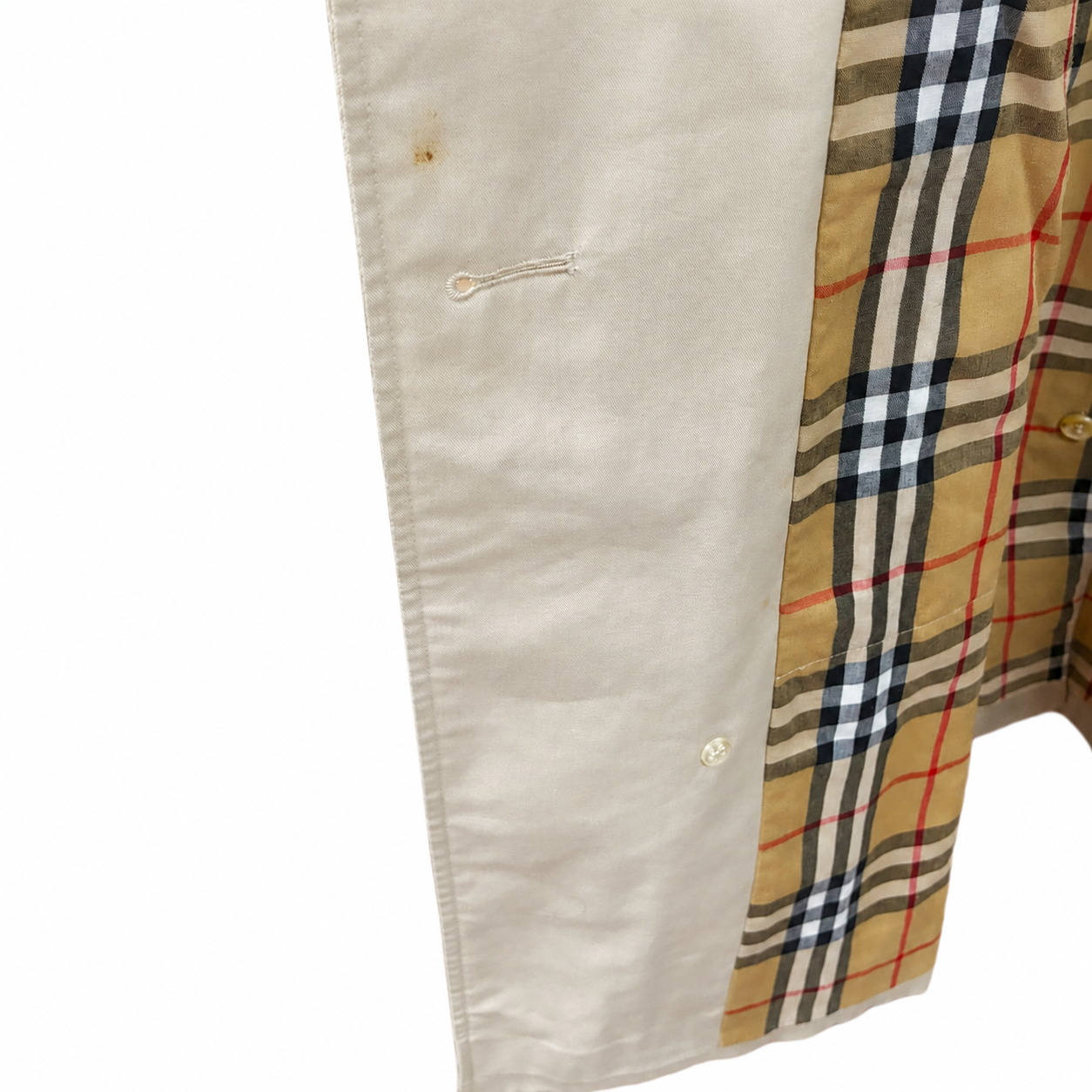 Burberrys Vintage DoubleBreasted Trench Coat Beige Signature Check Lining Size 44Short