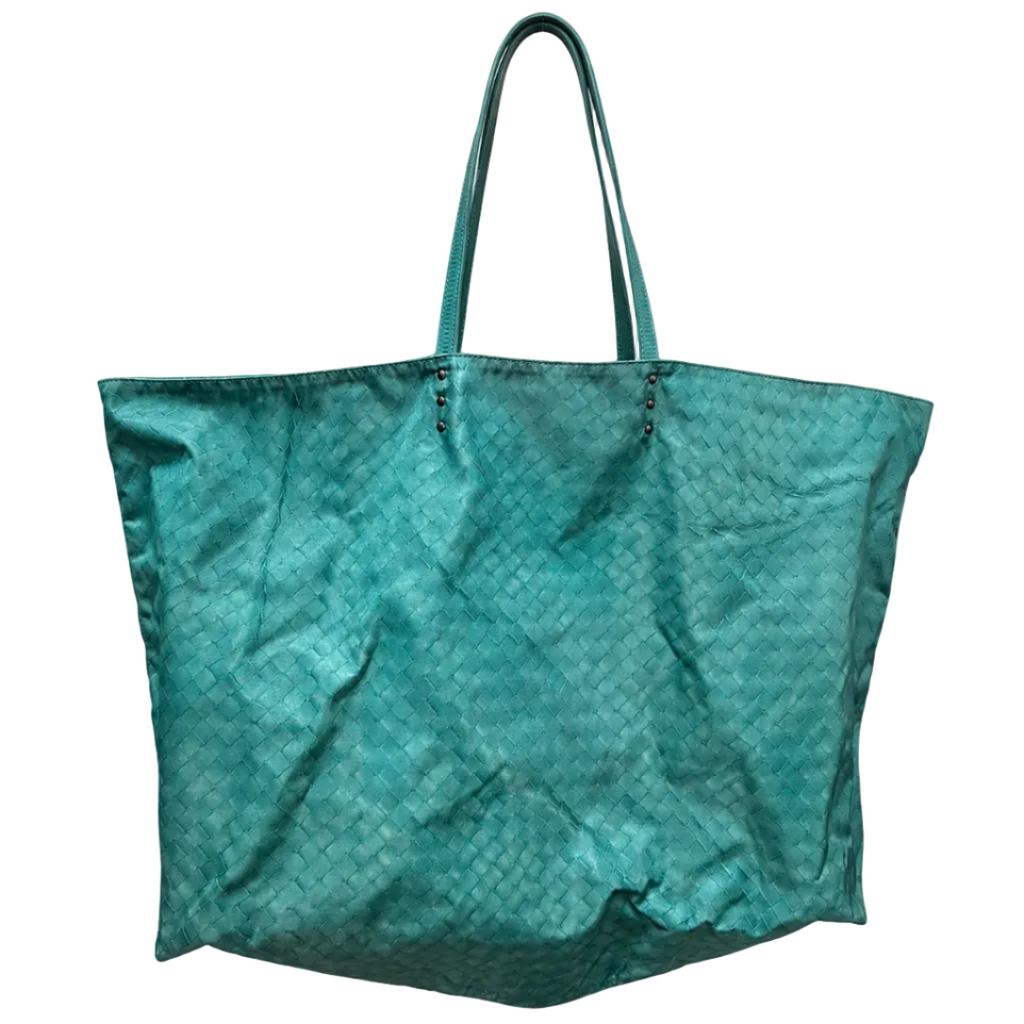 Bottega Veneta B00769319J Intrecciolusion Nylon Tote Bag Green XL