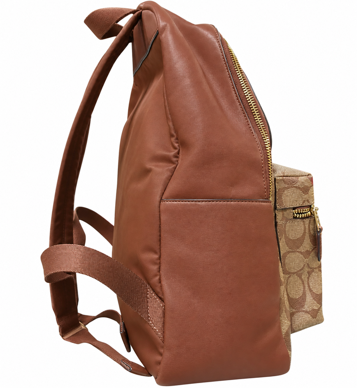 Coach F58314 Large Charlie Backpack Signature Coated Canvas Khaki Saddle Brown