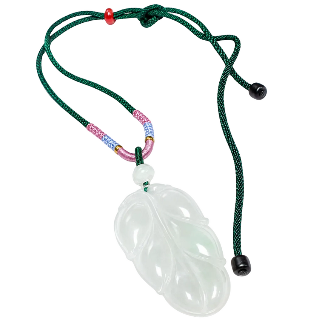 Fei Cui White A Jade Leaf Pendant Necklace