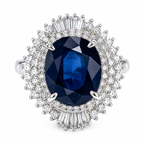 PT900 Oval Cut Sapphire Ring With Diamond Halos 7.7GM