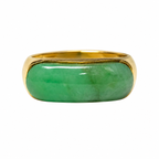 Chinese Yellow Gold And Green Jade Cabochon Saddle Ring 4.8GM