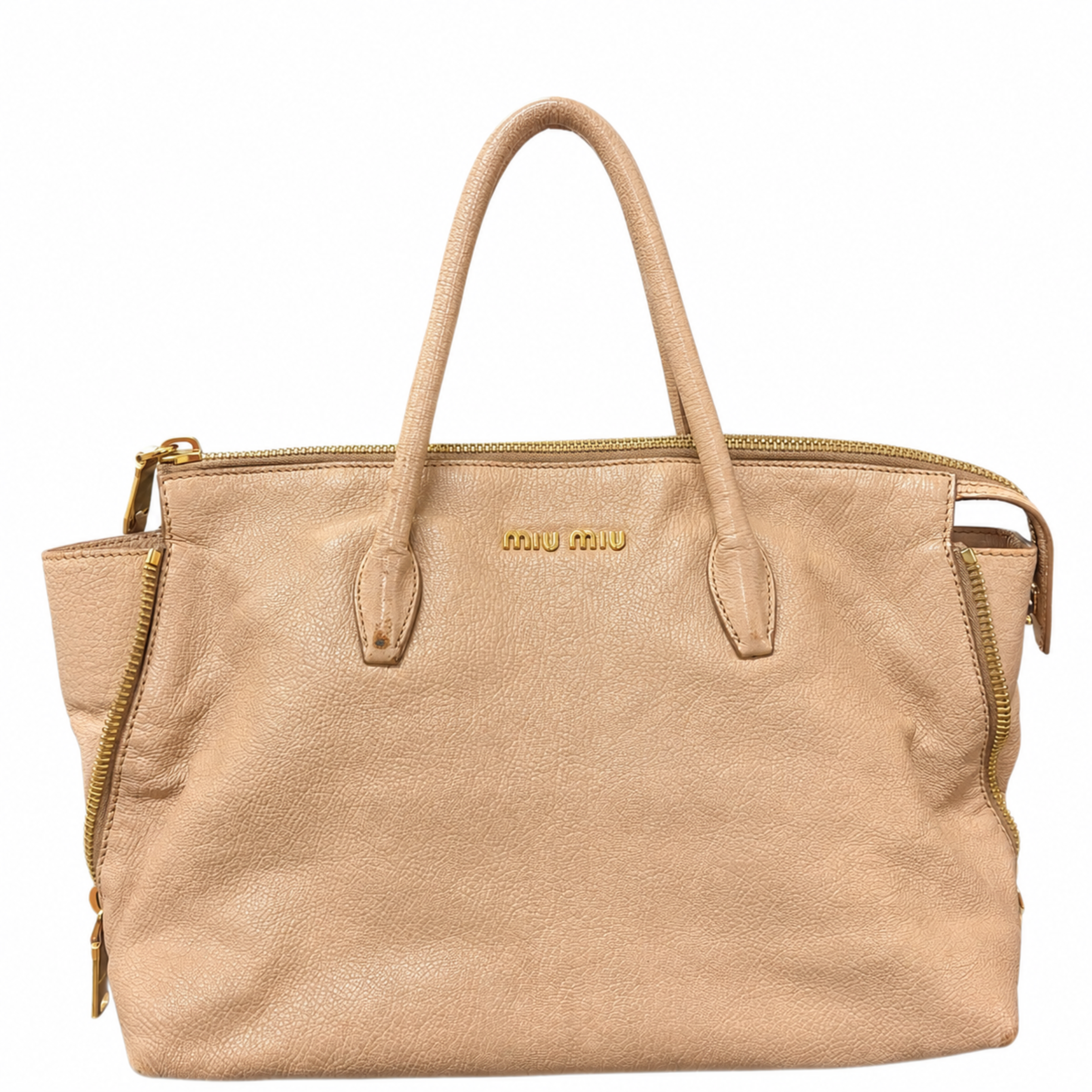 Miu Miu Madras Handbag Beige Goatskin Leather