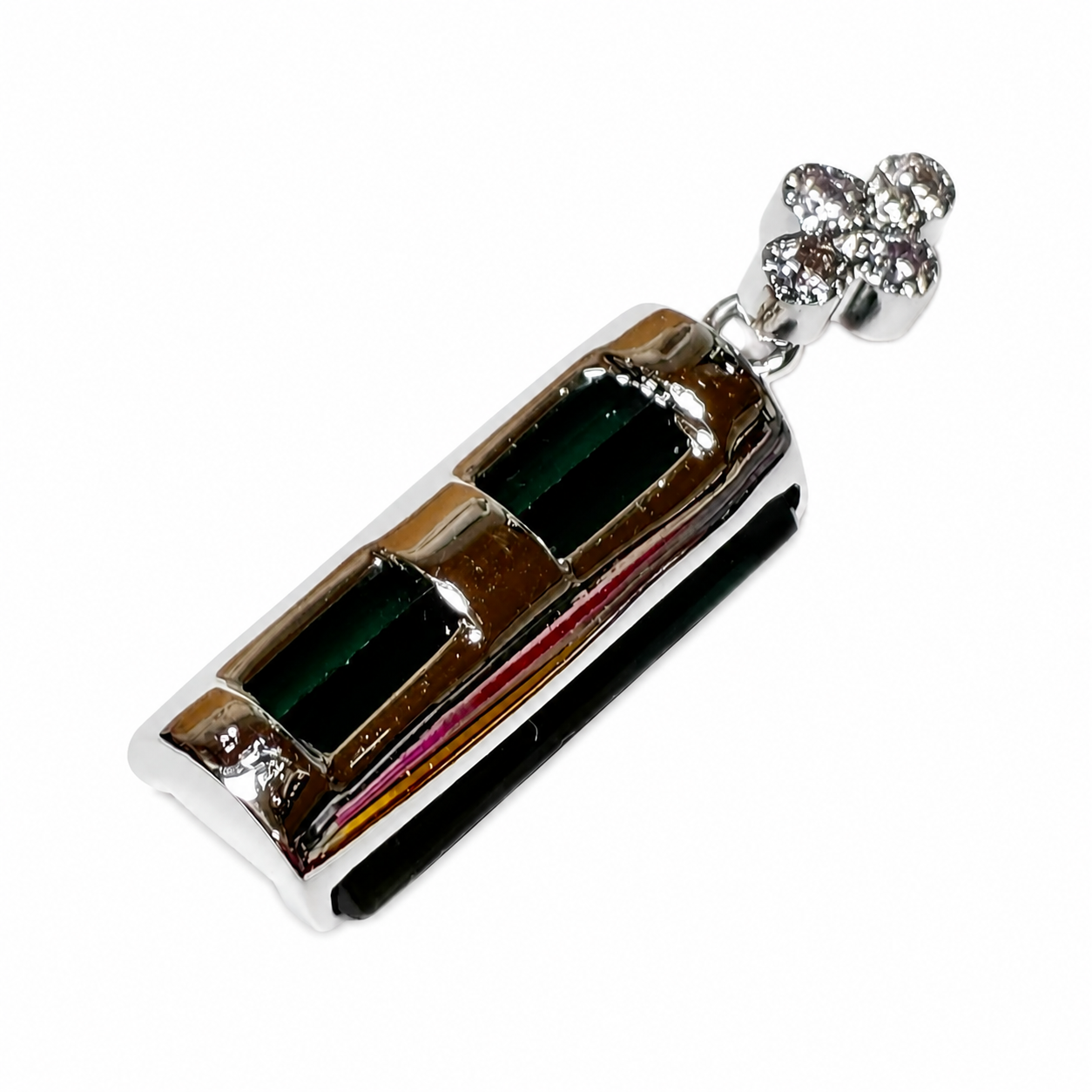 18K White Gold Green Tourmaline and Diamond Pendant 2.3G