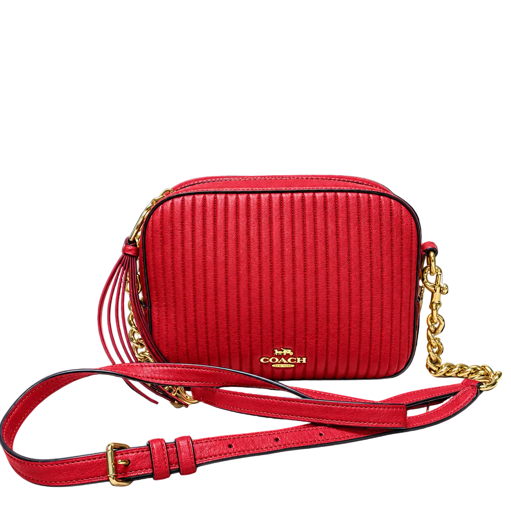 Coach Camera Red Quilted Leather  Bag