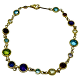 18K Yellow Gold Natural Topaz, Garnet, Amethyst Bracelet